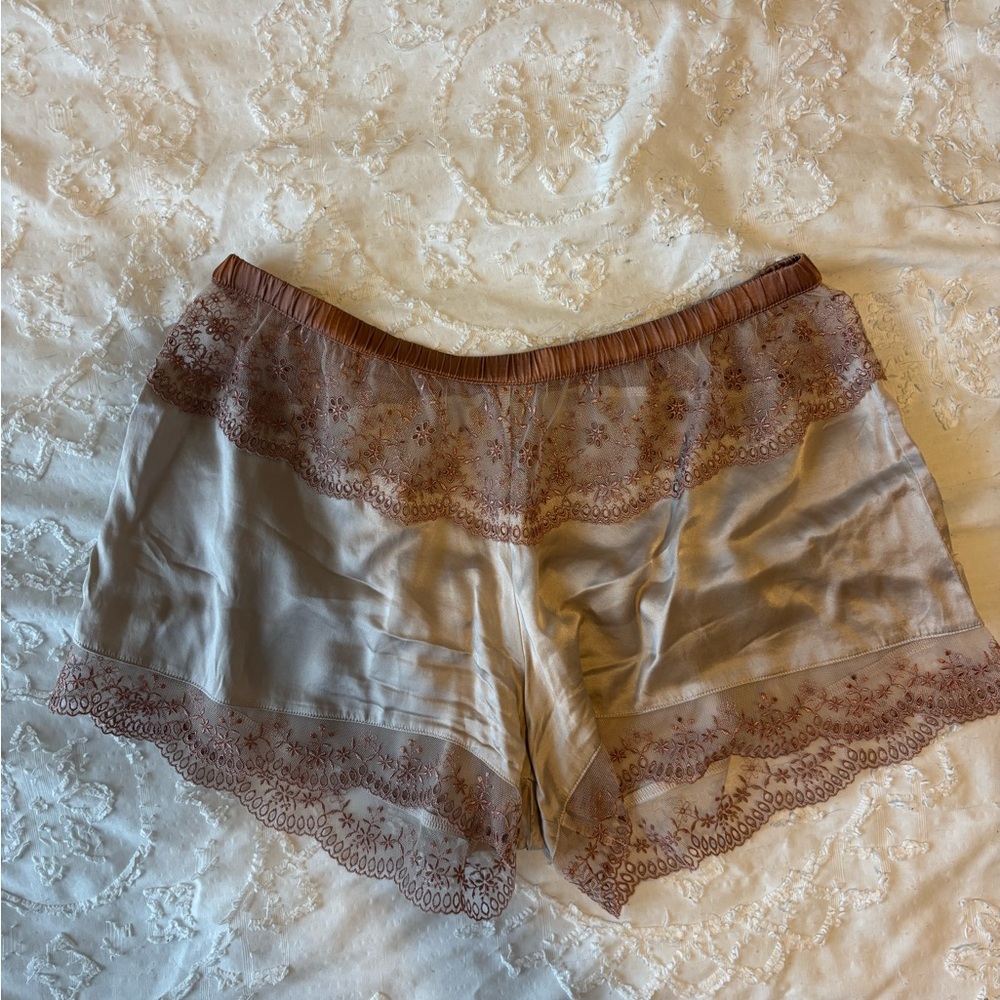 Intimissimi Satin Lace Sleep Shorts - Brown and Cream